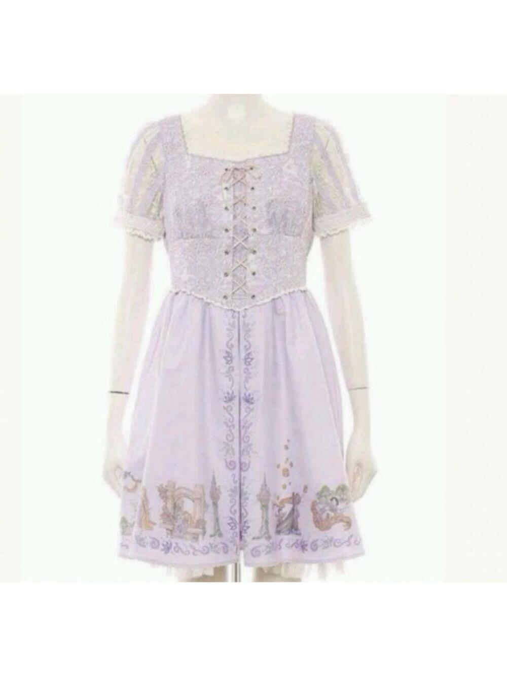 Secret Honey from Japan Disney Princess Print Lace-Up Dress Lavender Pink